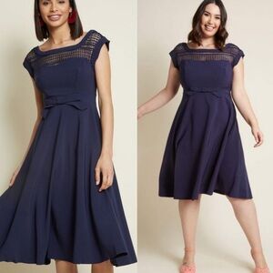 Modcloth Fervour Worth a Wink A Line Dress Navy Pin Up Retro Bow Womens 3X